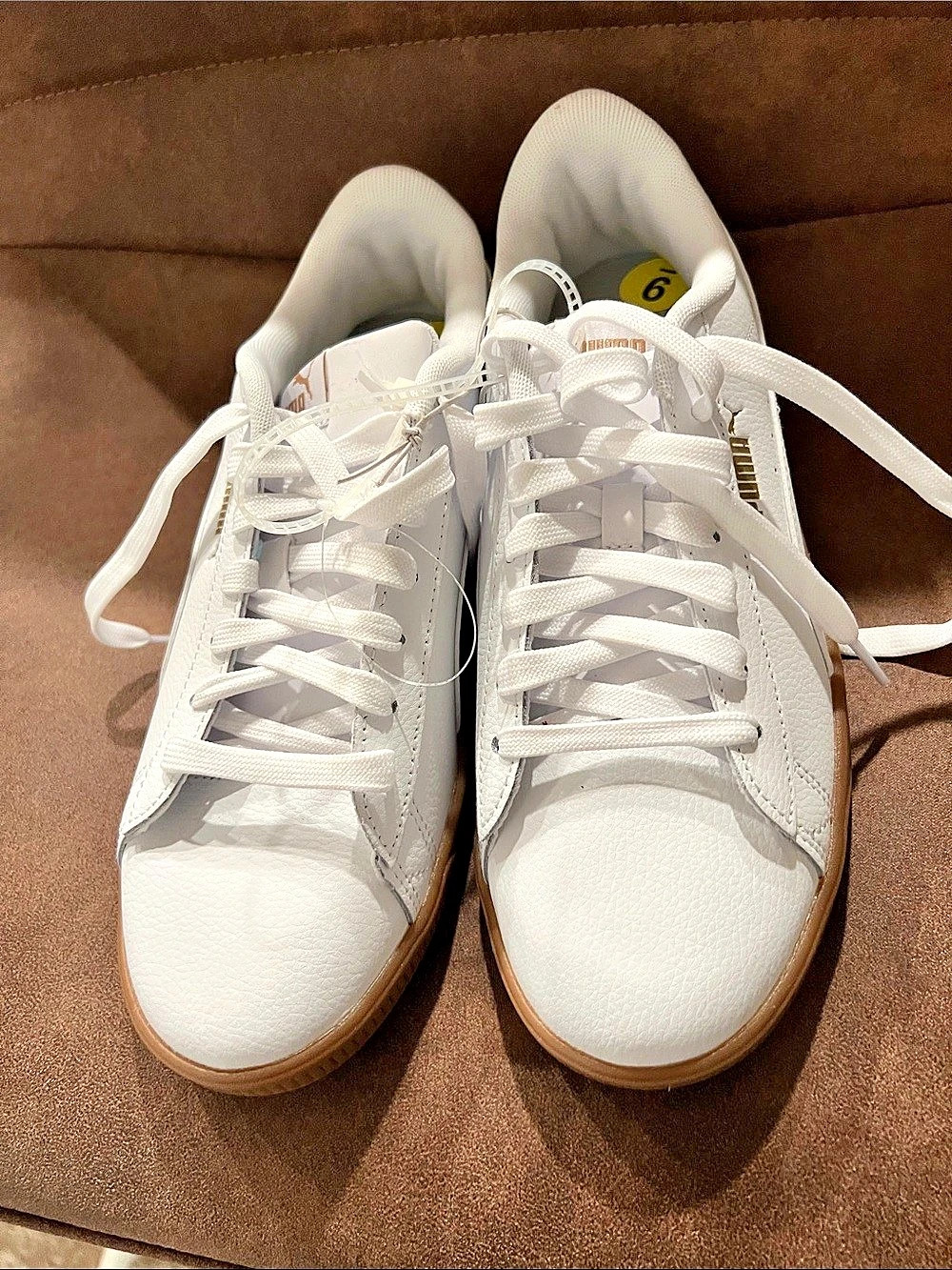 Puma White Low Top Leather Sneakers Gold Logo